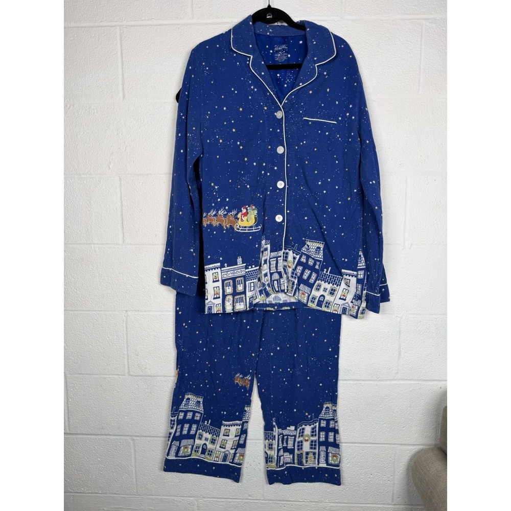 Nick & Nora Christmas Pajama Set Women's L Santa Sleigh Starry Night Holiday